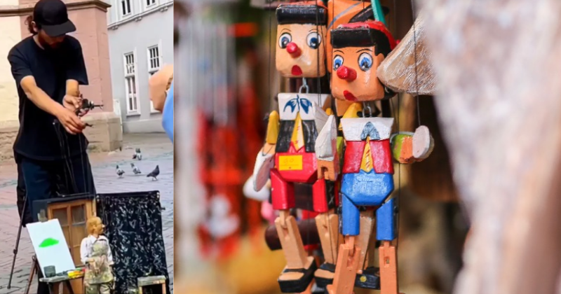 Un artista callejero manipula a la perfección una marioneta