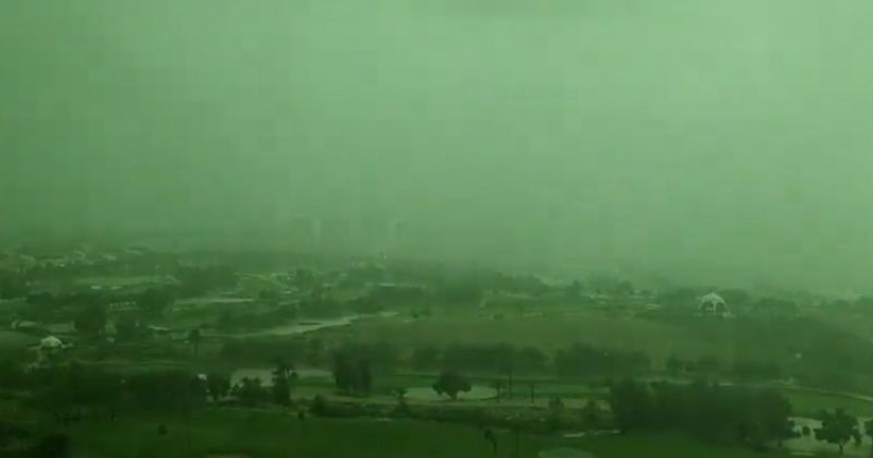 Viral Video: Dubai Witnesses Unusual Green Sky Phenomenon During Storm