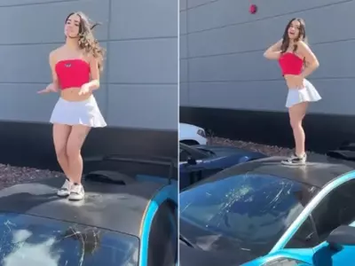 The Video Goes Viral After A Woman Dances On Top Of The Lamborghini And Smashes The Windshield