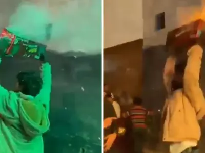 Video Shows The Person Dancing While Holding A Box Of Firecrackers In A Baraat