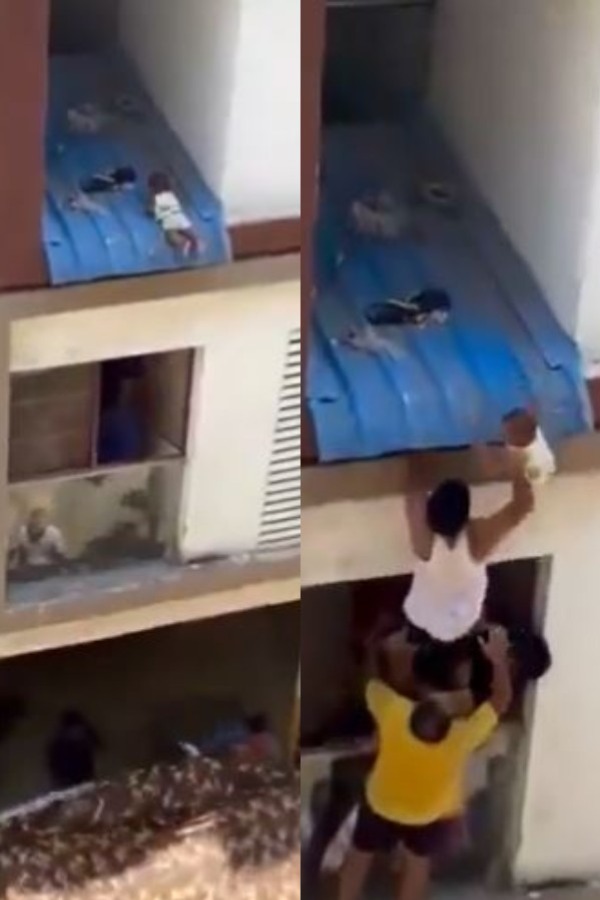 Caught On Cam: Baby Slips From Fourth Floor & Is Miraculously Rescued By Locals