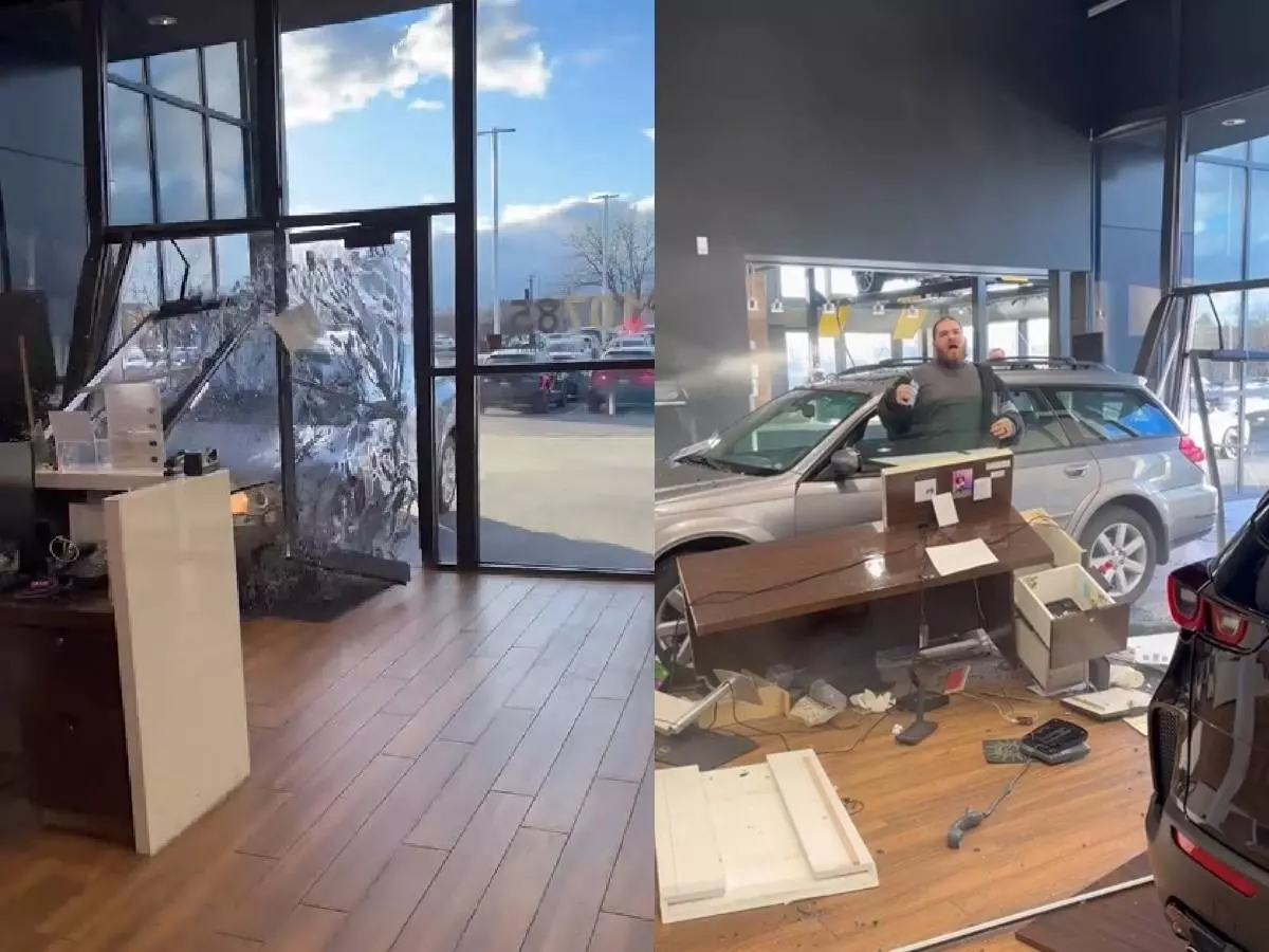 Furious buyer goes full rampage, crashes car into showroom after refund denial Indiatimes