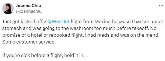 A Canadian journalist was kicked off the flight due to frequent use of the bathroom during the flight