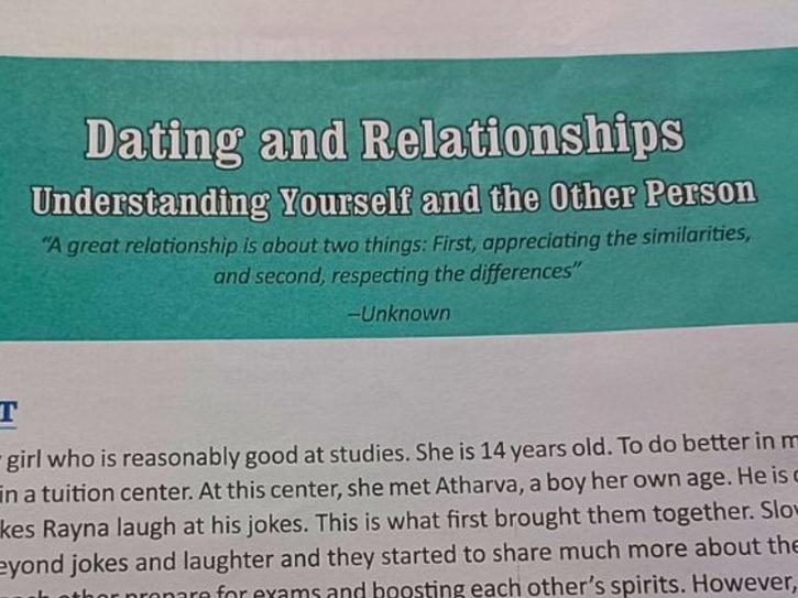 CBSE Class 9 Book Features Chapter on Dating and Relationships