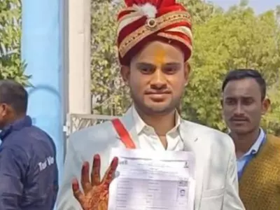 In Uttar Pradesh A UP Groom Arrives With A Baraat To Take The Police Constable Exam