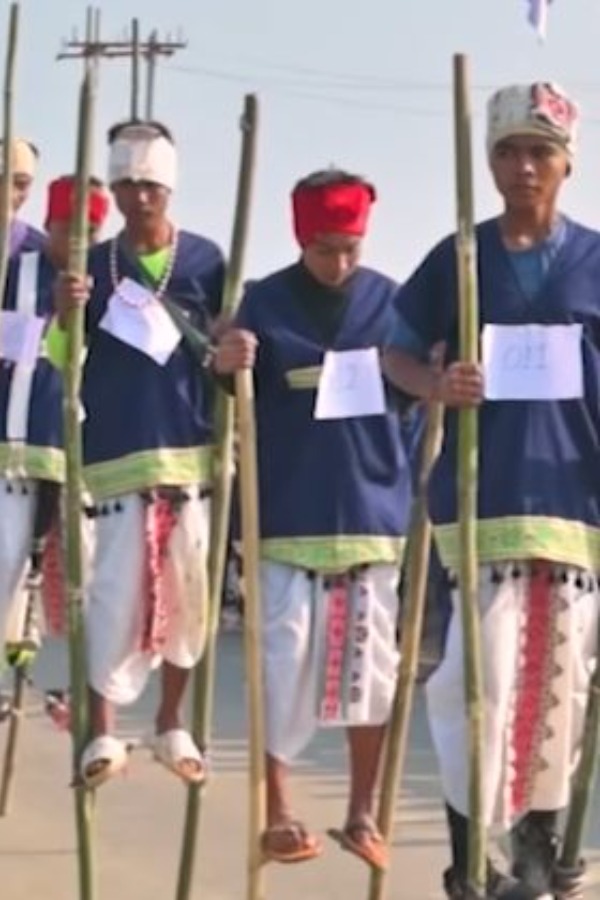 Karbi Tribesmen Set World Record By Walking On Bamboo Stilts