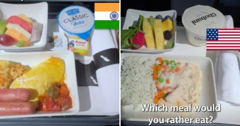 This Viral Video Shows A Vlogger Comparing Indian And American Food On A Flight, And The Internet Reacts