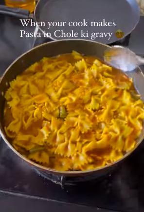 Watch this strange Desi recipe video where the pasta gets a spicy makeover with chole sauce