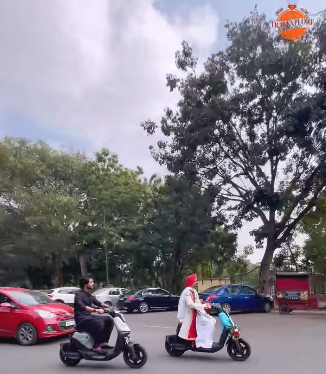 A groom and his wedding party arrive at the venue on Yulu bikes, sparking a viral video