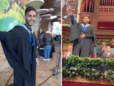 A Student Touches Her Teacher's Foot And Chants Jai Siya Ram During The UK's Convocation