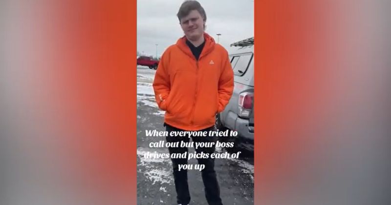 In the video, she is seen standing with her colleagues in the icy parking lot of her workplace.