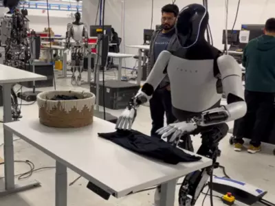 Musk's Tesla Robot Demonstrating Shirt Folding