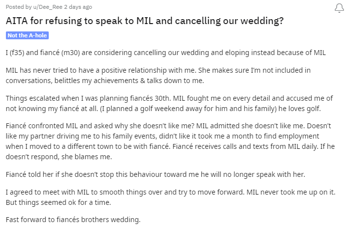 Woman Reveals She Wants to Cancel Wedding Due to 'Toxic MIL', Internet Reacts