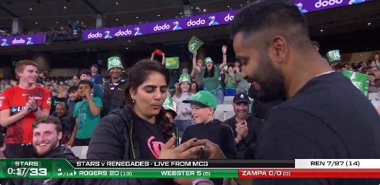 Melbourne cricket ground disrupted by Indian man proposing to girlfriend mid-interview