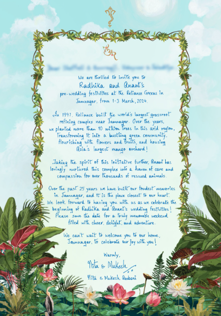Pre-wedding invitation for Radhika Merchant and Anant Ambani goes viral