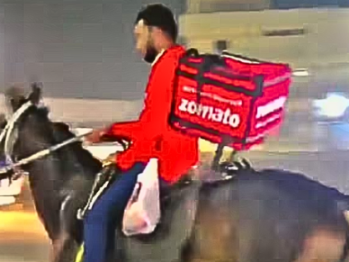 Zomato agent rides a horse for deliveries