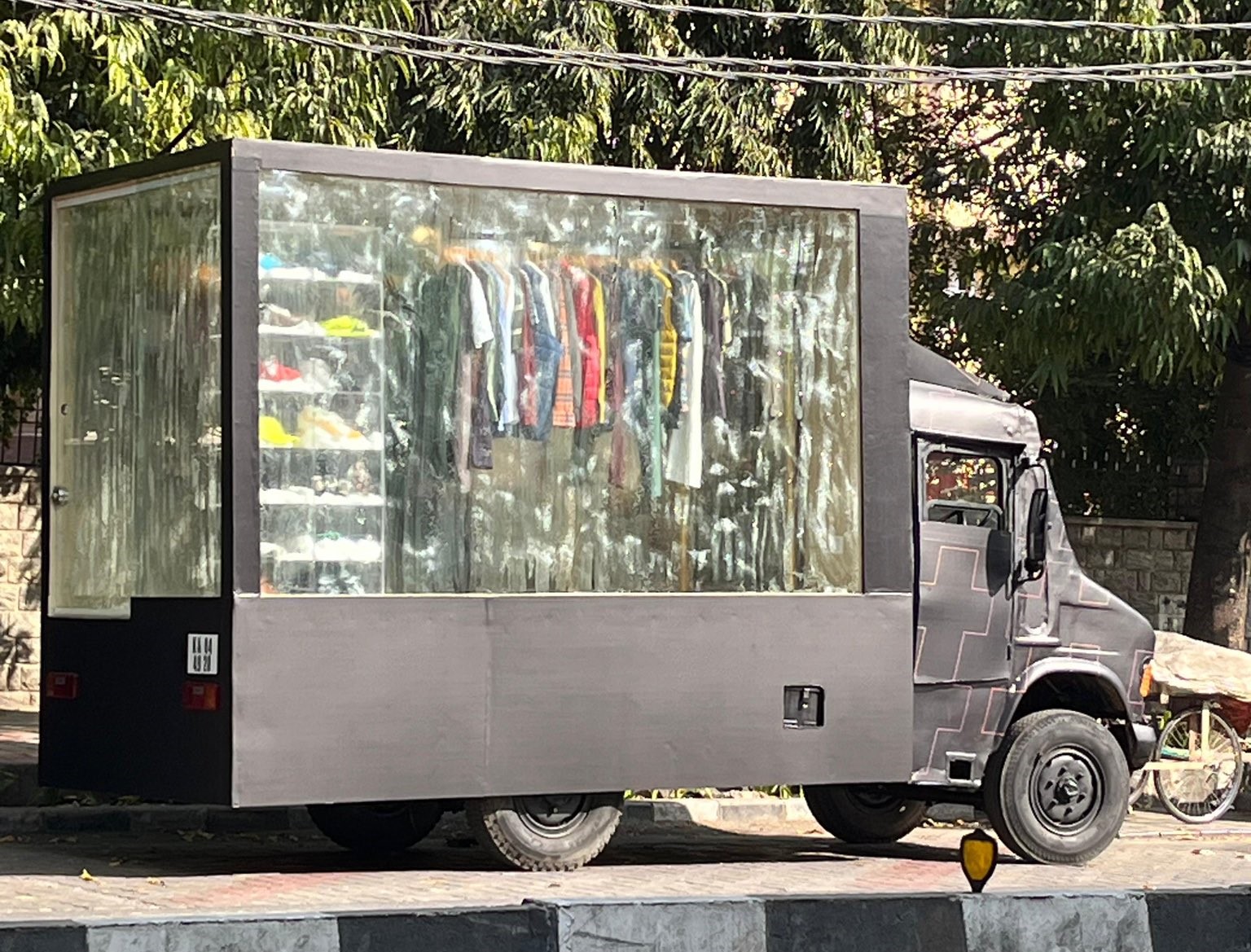 Truck selling clothes seen in Bengaluru 