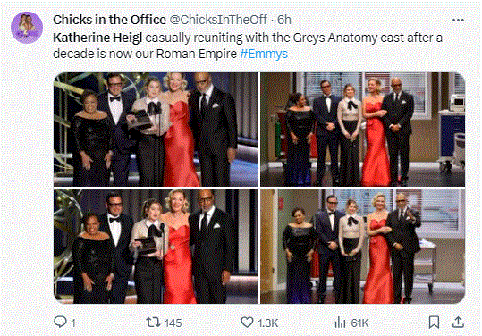 Emmy Awards 2024: Fans Get Emotional As Katherine Heigl Reunites With Grey's  Anatomy Cast