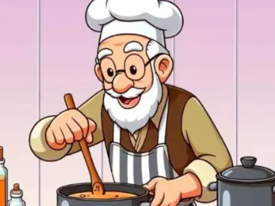 Can you spot the 3 mistakes in this image of grandfather cooking? 