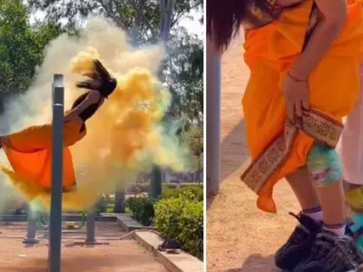 An Internet User Calls A Womans Performance During A Somersault Stupidity Since The Saree Caught Fire