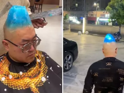 The Internet Reacts To A Chinese Man's Shiny Blue Hairstyle Watch The Video