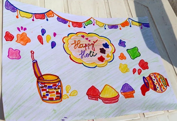 Easy Drawing on Holi 2020 /How to Draw Holi Festival for Kids / Holi Drawing  by Arty & Crafty | Holi drawing, Holi painting, Poster drawing