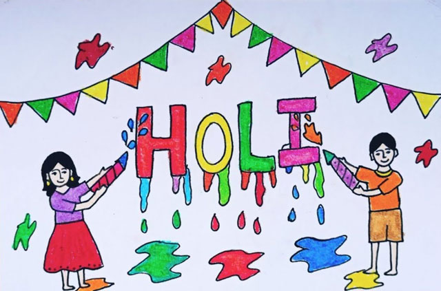 How draw Happy Holi with oil pastel for holi special drawing ( 143 ) -  video Dailymotion