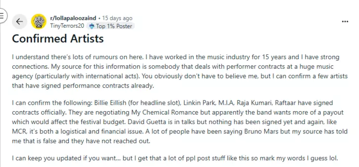 Billie Eilish and Linkin Park to take centre stage in Lollapalooza 2026? Billie Eilish and Linkin Park to take centre stage in Lollapalooza 2026? (Credits: Reddit)