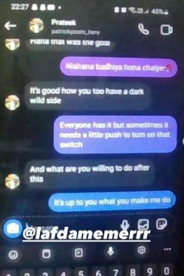 Alleged Instagram chats between Prateek and the girl. | Credit: Instagram/lafdamemerr Alleged Instagram chats between Prateek and the girl. | Credit: Instagram/lafdamemerr