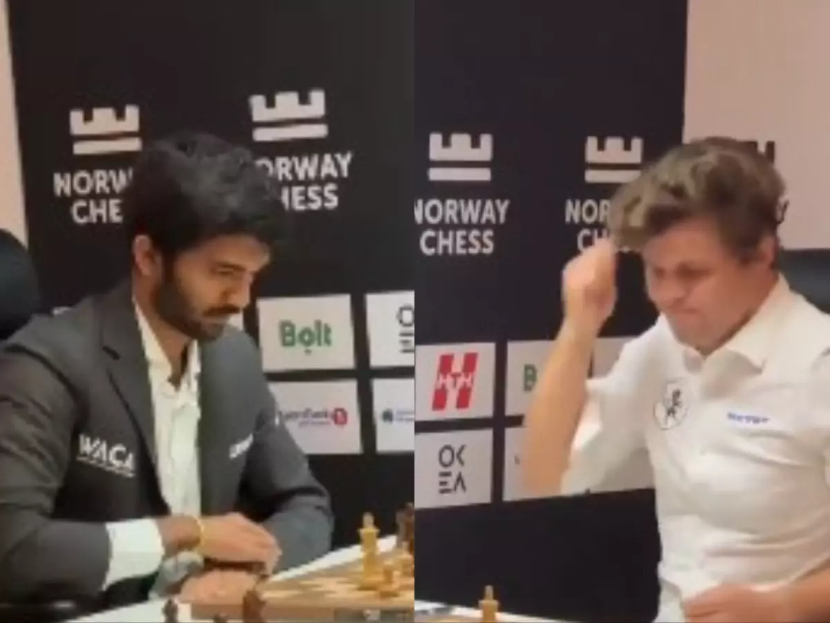 D Gukesh reveals his favourite Magnus Carlsen table slam meme | Credit: X | @ChessbaseIndia D Gukesh reveals his favourite Magnus Carlsen table slam meme | Credit: X | @ChessbaseIndia