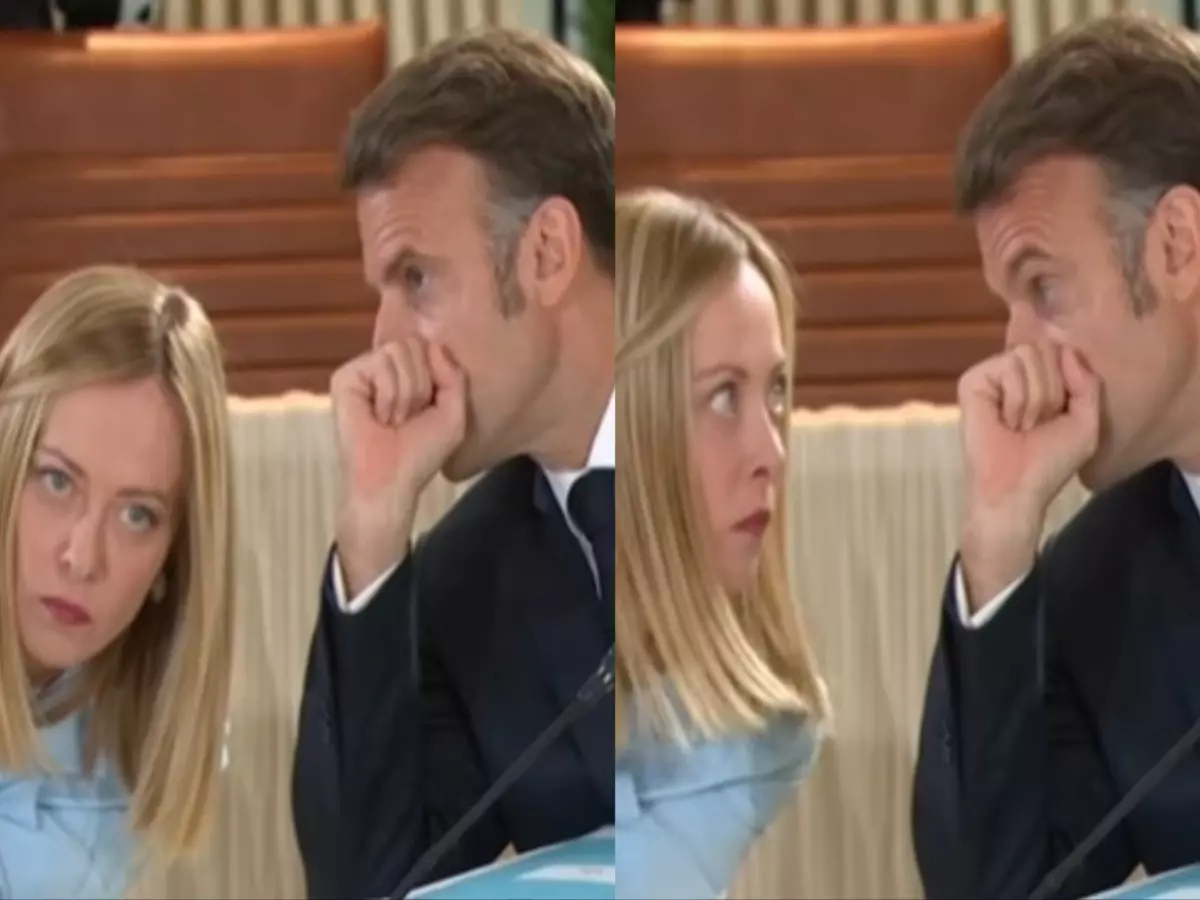 Giorgia Meloni and Emmanuel Macron's whispering moment goes viral | Credit: Instagram Giorgia Meloni and Emmanuel Macron's whispering moment goes viral | Credit: Instagram