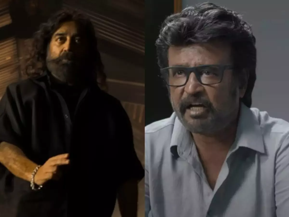 thugvettaiyan-684a64d3ce758 Kamal Haasan in Thug Life (L) and Rajinikanth in Vettaiyan. | Credit: Trailers