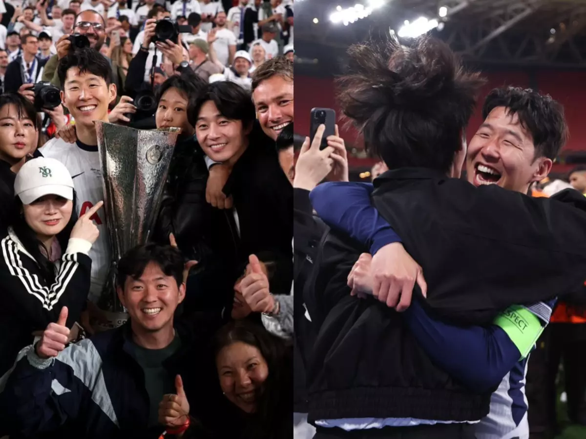 Bromance alert! K-drama star Park Seo-joon shares a tight hug with Tottenham captain Son Heung-min after Europa League final win Bromance alert! K-drama star Park Seo-joon shares a tight hug with Tottenham captain Son Heung-min after Europa League final win