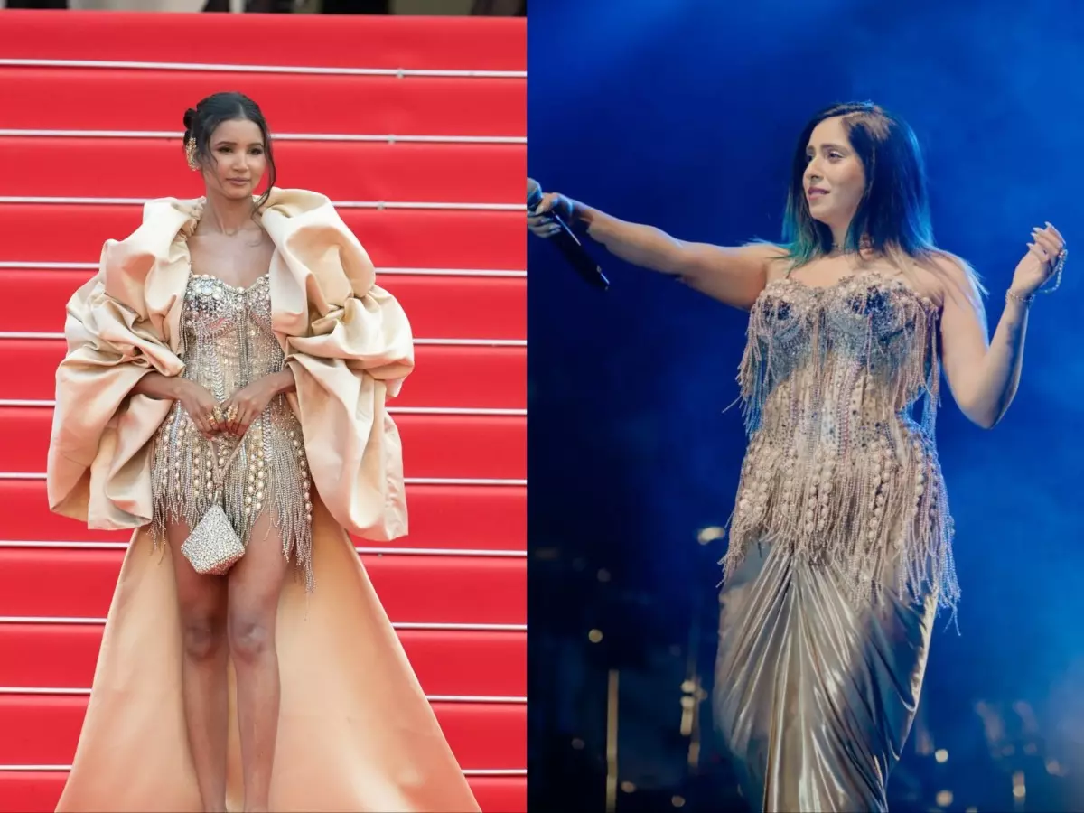 Nancy Tyagi (left) or Neha Bhasin (right) ? Who brought chain corsets to India | Credit: X| Instagram Nancy Tyagi (left) or Neha Bhasin (right) ? Who brought chain corsets to India | Credit: X| Instagram