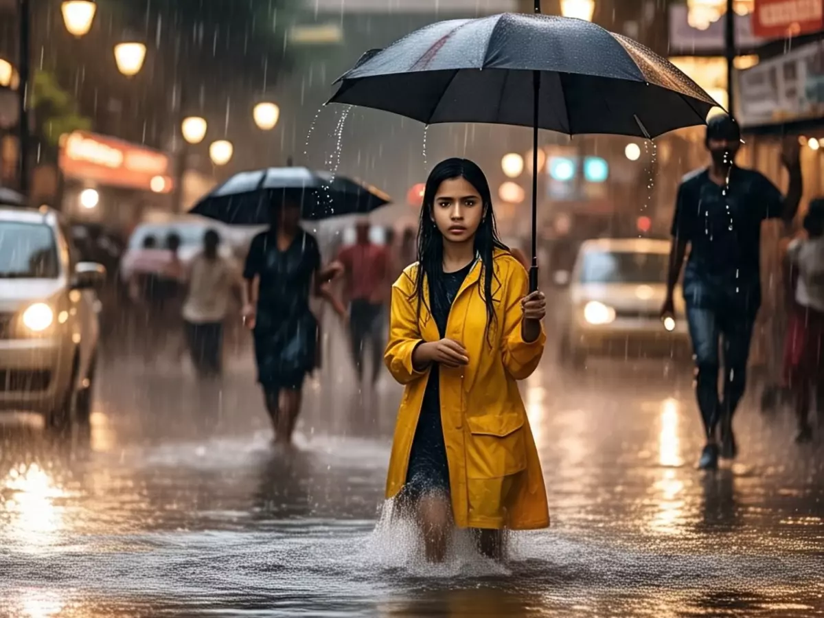 AI image of a girl in Delhi rain AI image of a girl in Delhi rain