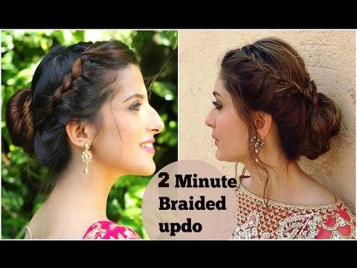 2 Minute BRAIDED Bun Hairstyle For Navratri/ Durga Puja/ Kareena Kapoor-  Easy Updo Indian Hairstyles