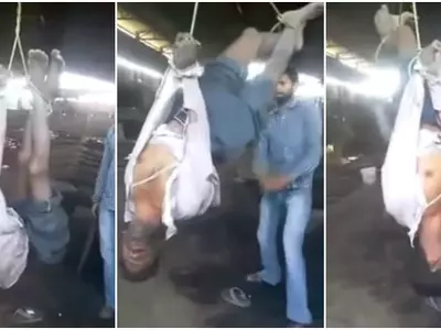 hung upside down beaten to death