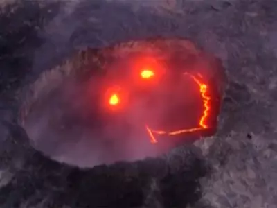 Smiley Face Appears In Volcano During Eruption