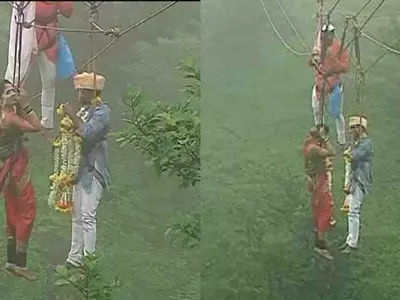 Daredevil Couple Marries 90 Metres Above Ground, Hangs From A Ropeway In Kolhapur