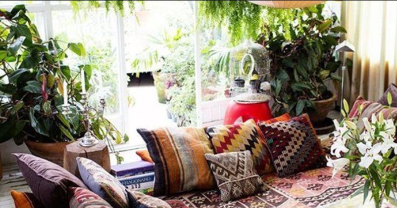 Hippie Decor SET Floor Seating Area Boho Canopy With Decorative