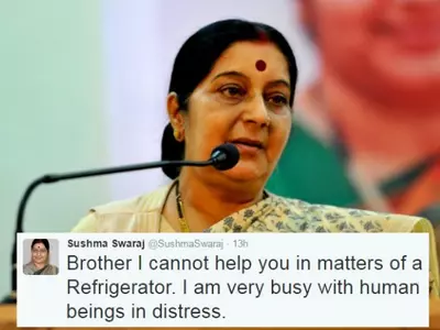 Sushma Swaraj's Response To A Man Who Wants Her To Fix His Refrigerator Is Freaking Hilarious!