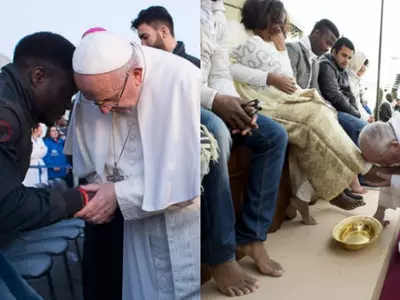Pope touching feet