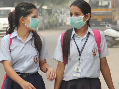 School Girls with Pollution Mask
