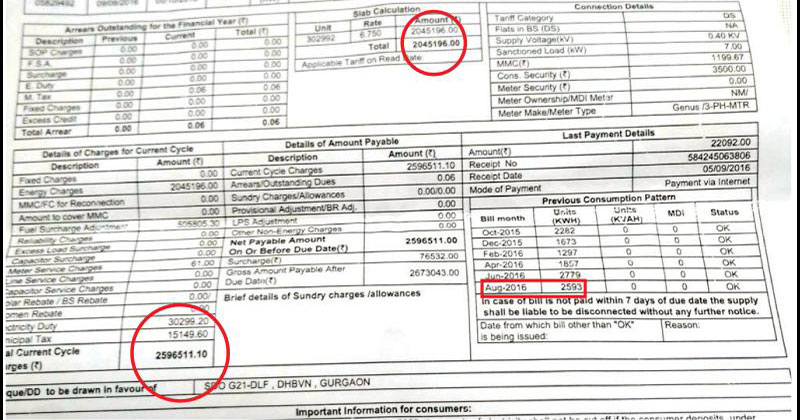 An Electricity Bill Of Rs 26 Lakh! Gurugram Resident Gets The Rudest Of ...