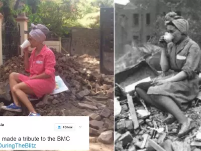 Mumbai Woman Recreated A WWII photo With Pile Of Rubble Left By BMC And It's Hilarious!
