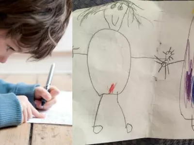 5-Year-Old Boy Draws His Mother On Period In 'Family Portrait' And Leaves Everyone Impressed!