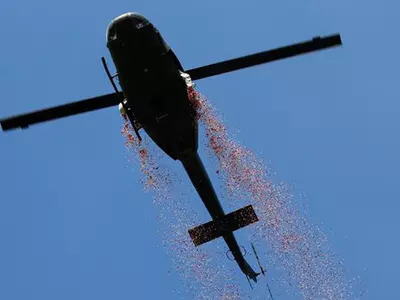 Flower drop from helicopter