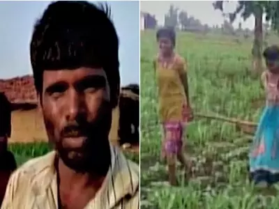 Financial crisis forces farmer to use daughters to pull plough