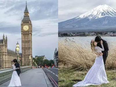 Bride And Groom Travel To The World's Most Iconic Landmarks For That Stunning Wedding Album!