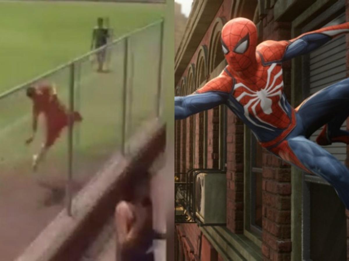 Footballer Becomes An Internet Sensation By Doing The Spiderman Fence Jump  Celebration After Scoring A Goal
